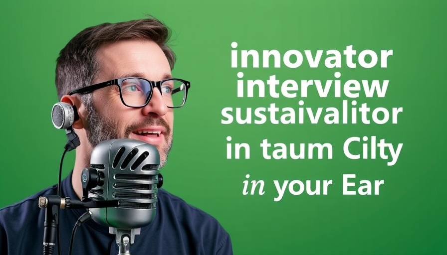 Innovator Interview graphic with microphone and man on sustainability.