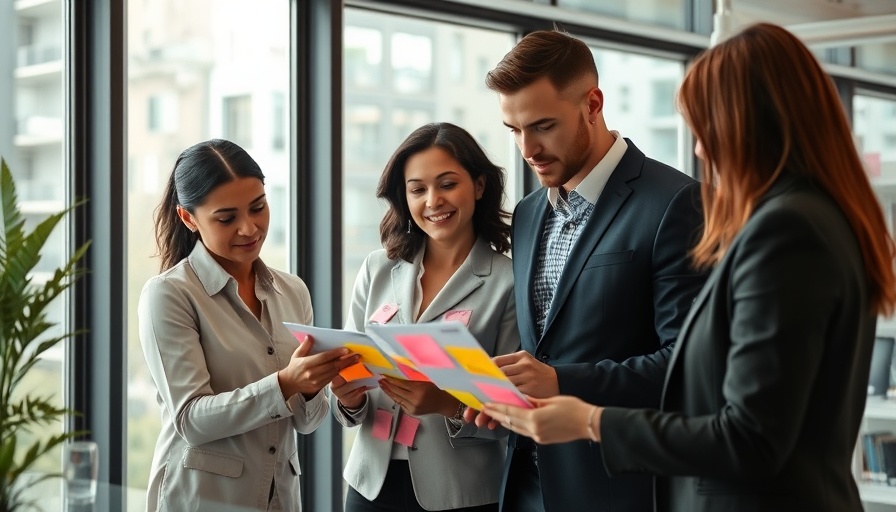 Small business team discussing New Year sales strategies in an office.