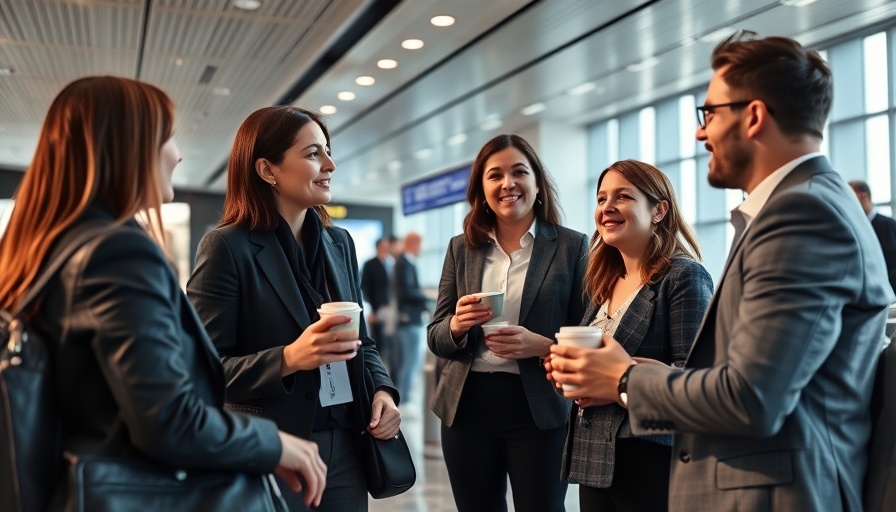 Travelers chatting in an airport lounge, United credit card refresh.
