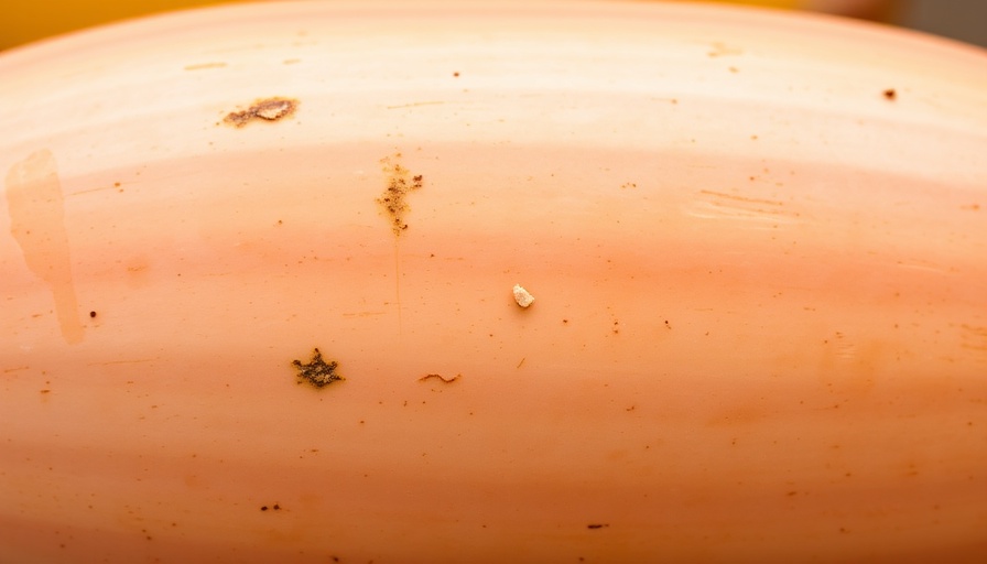 Ripe banana squash with pinkish-orange skin, close-up detail.