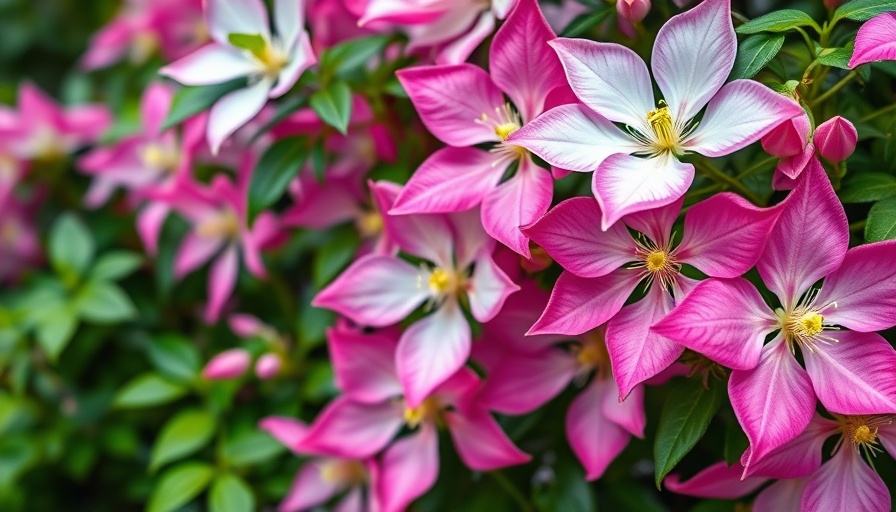 Vibrant pink and white clematis flowers, types of clematis