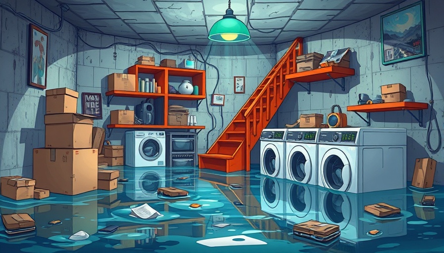 Flooded basement illustrating home buying risks from climate change.