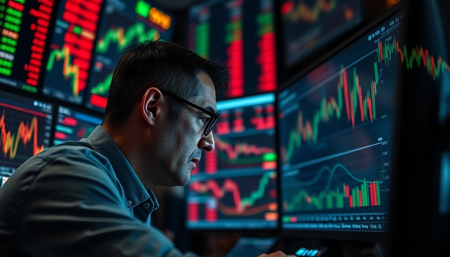 Trader monitoring stock charts showing tariff impact on stock dispersion