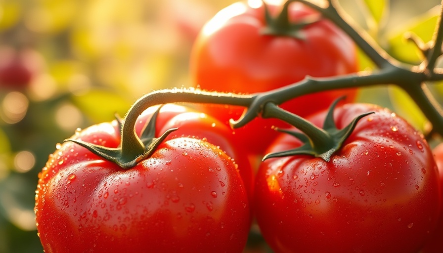 Ripe tomatoes in sunlight with dewdrops, showing sunlight requirements.