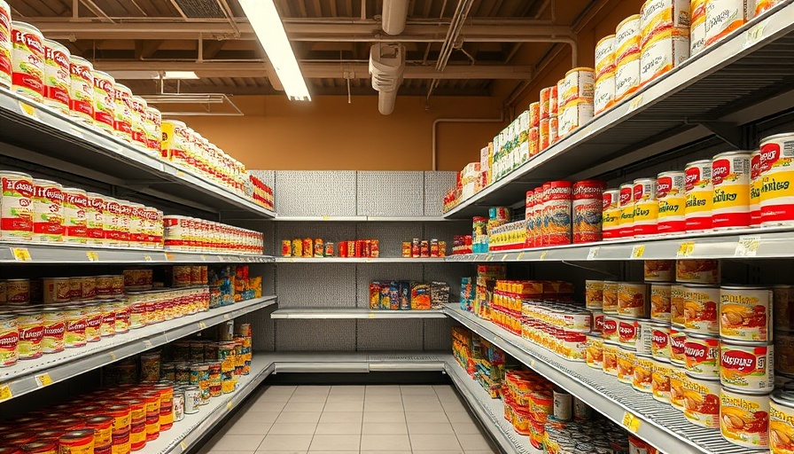 Sparse grocery store shelves showcasing canned goods shortages.