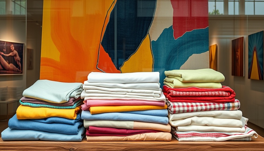Zero waste lifestyle art display with colorful linens in gallery.