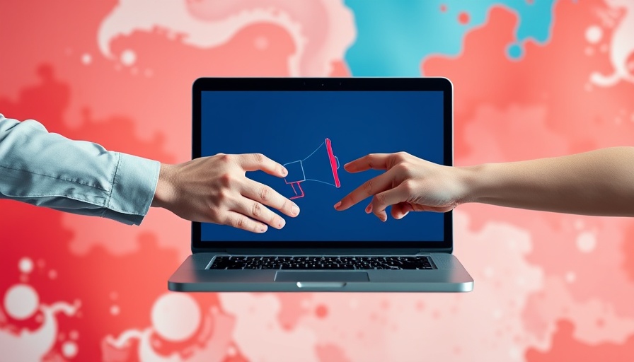 Illustration of content aggregators for marketing with documents and laptop.