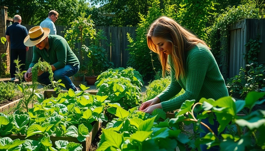 Planning a vegetable garden with vibrant greens and woman tending plants.