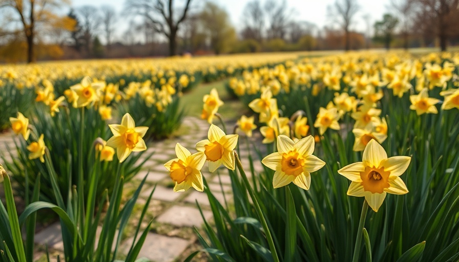 Blooming daffodil garden showcasing home gardening