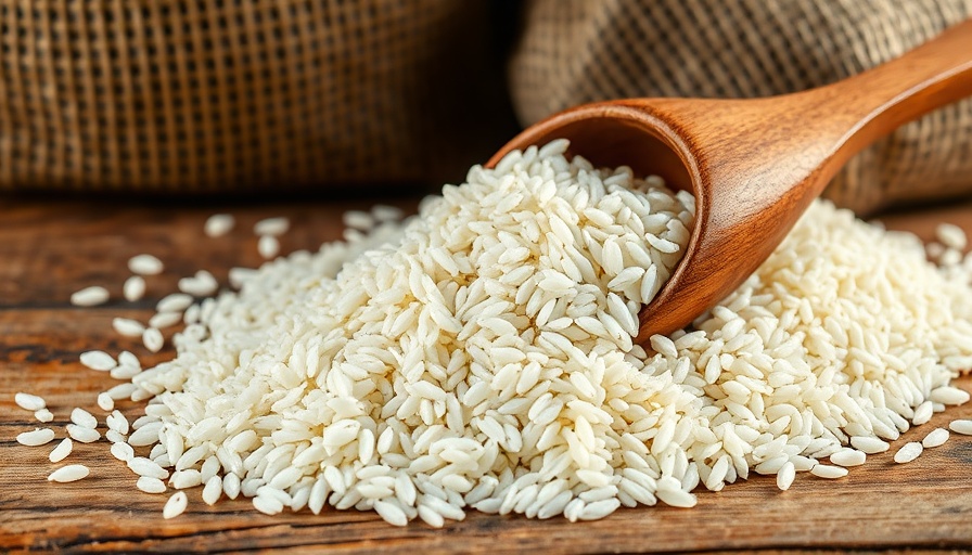 Uncooked white rice on a spoon highlighting easy rice recipes.