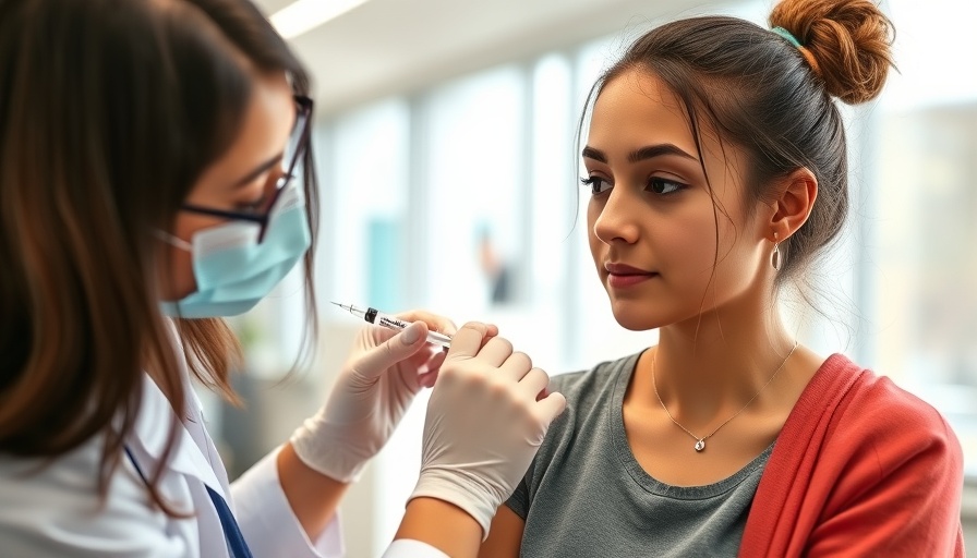 Healthcare professional administering vaccine to young woman in clinic, Illinois Vaccine Requirements.