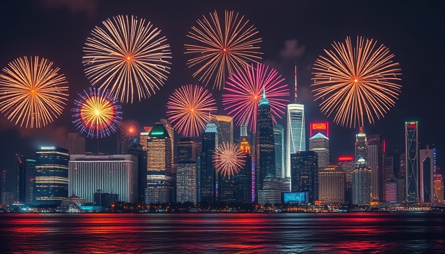 City fireworks over skyline, ideal for July Fourth getaway in U.S. cities.