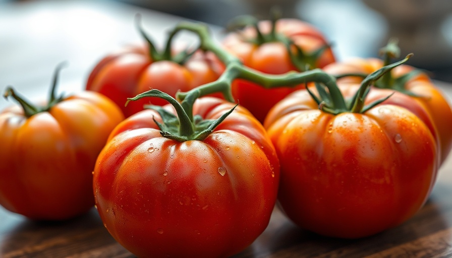 Vibrant beefsteak tomatoes fresh and ripe on table.