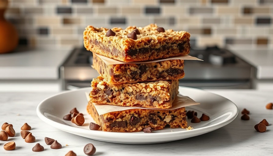 Delicious stack of oatmeal chocolate peanut butter bars.