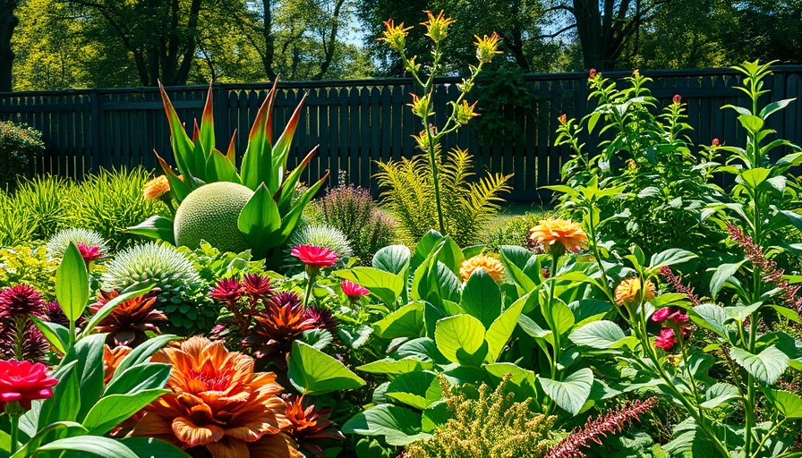 Lush home garden showcasing diverse plant varieties in serene setting.