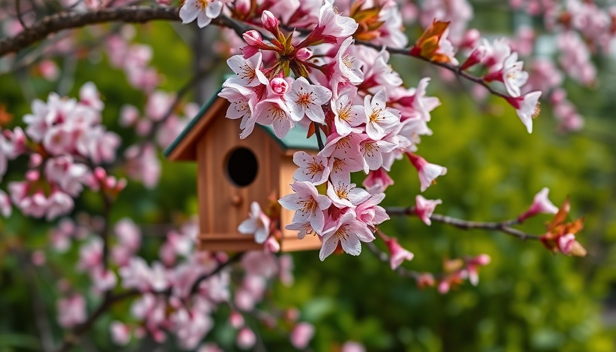 Mid-spring flowers in Pennsylvania around a birdhouse.