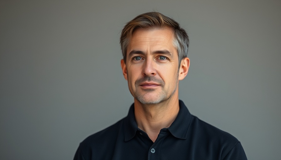 Middle-aged man in black polo shirt with neutral expression.