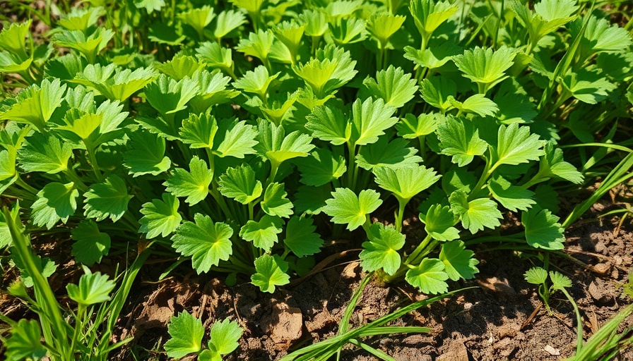 Lush stinging nettles growing vigorously in a sunlit garden.