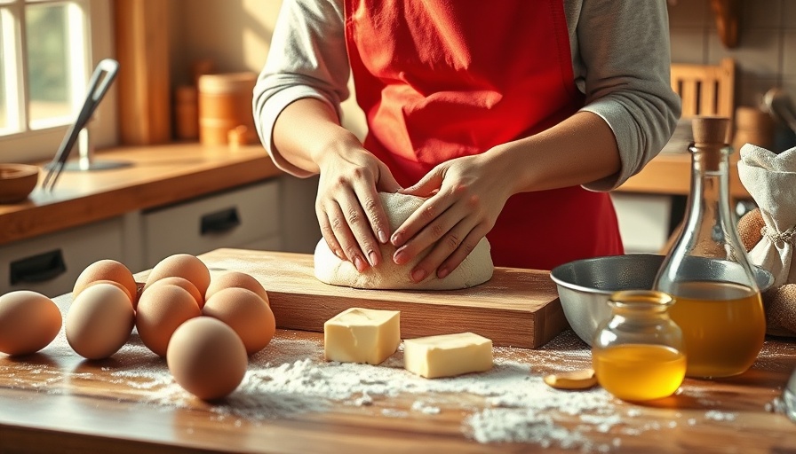 Homesteading skills in a rustic kitchen, dough kneading scene.