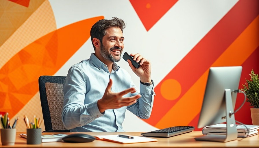 Cheerful man on phone gesturing happily at desk, best lead generation tools.