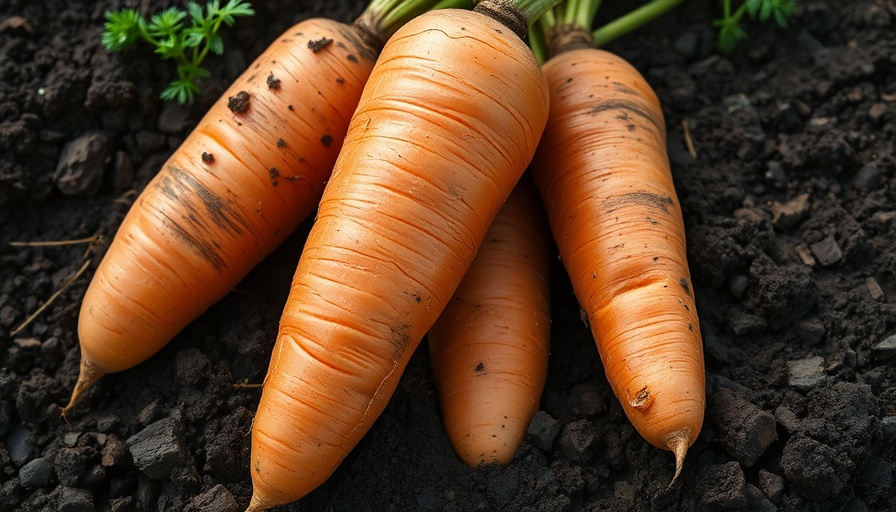 Cracked carrots on soil highlighting how to prevent cracking in carrots.