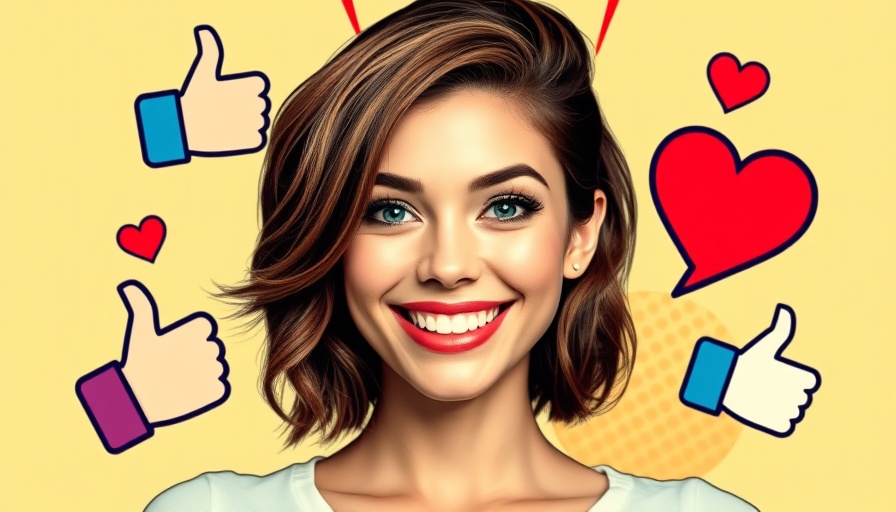 Confident woman with social media icons reflects inclusive marketing trends 2025.