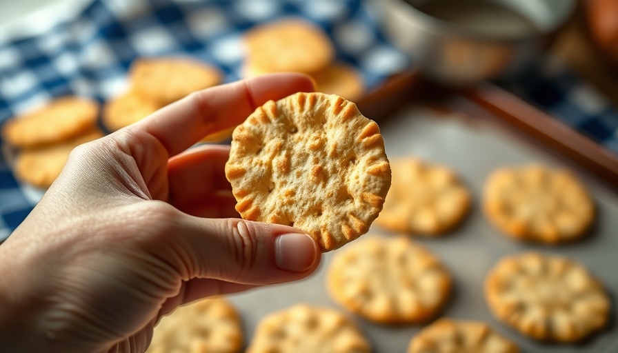 Hand holding a homemade cracker from a baking tray, homemade crackers recipe.