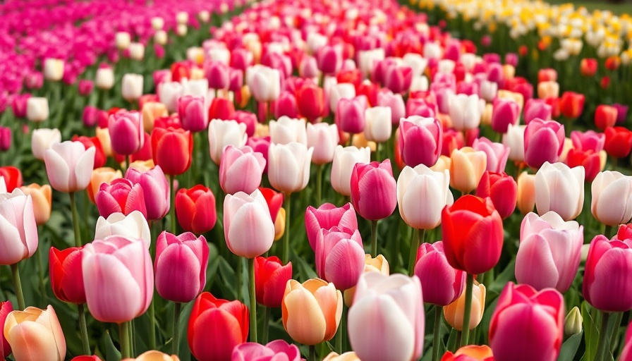Vibrant tulip garden in full bloom for home gardening inspiration.