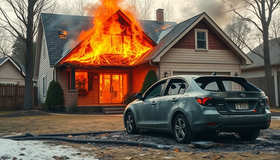 Damaged home and car showing need for fire-resistant materials.