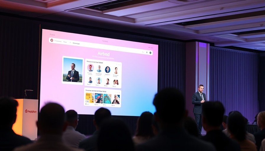 Large screen showing Airbnb's new services at a presentation.
