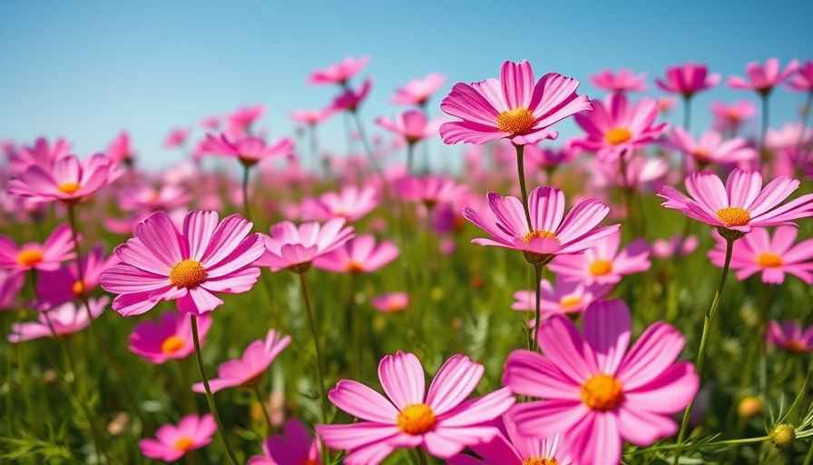Ways flowers protect the environment: vibrant pink cosmos field.