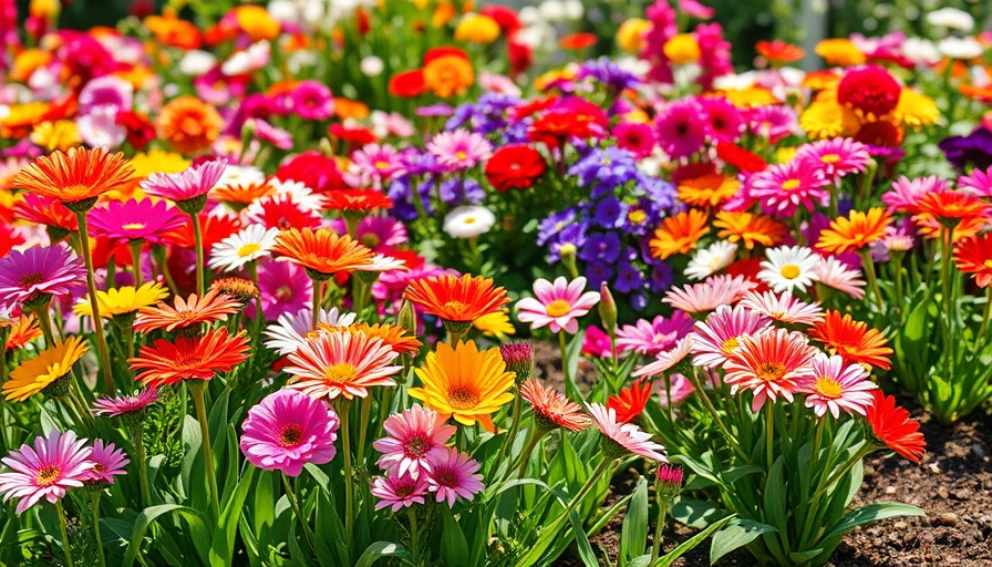Colorful flower bed with vibrant blooms in a small garden space.