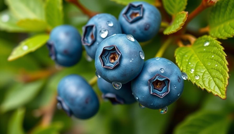 Ripe blueberries with dewdrops on a bush, ideal for propagating.