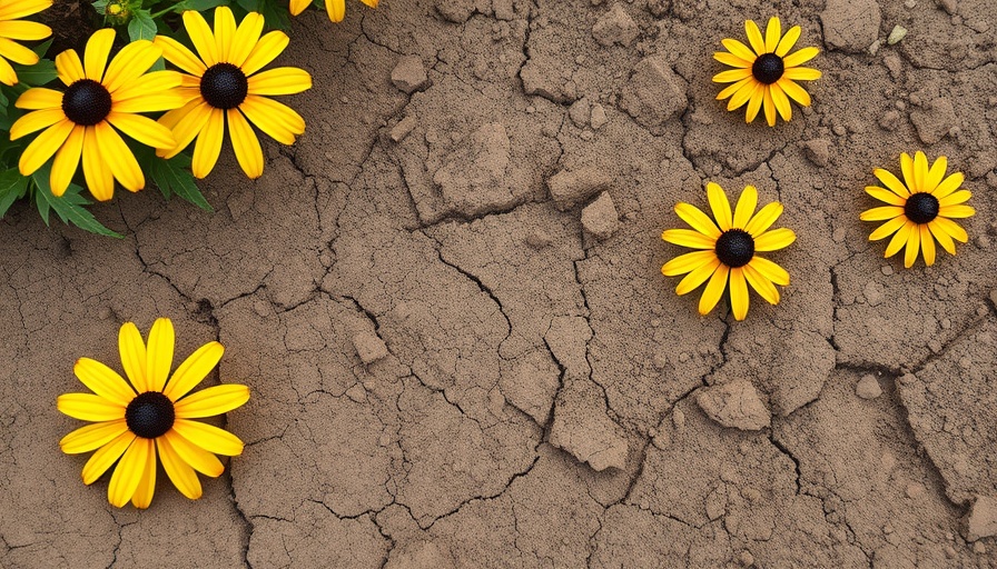 Gardening in clay soil with vibrant flowers in contrast.