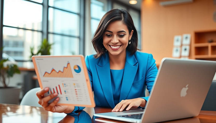 Young woman analyzing data on laptop and tablet, modern workspace, how to create a landing page with high ROI.