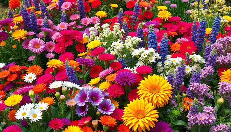 Colorful perennial garden design with diverse flowers in bloom.