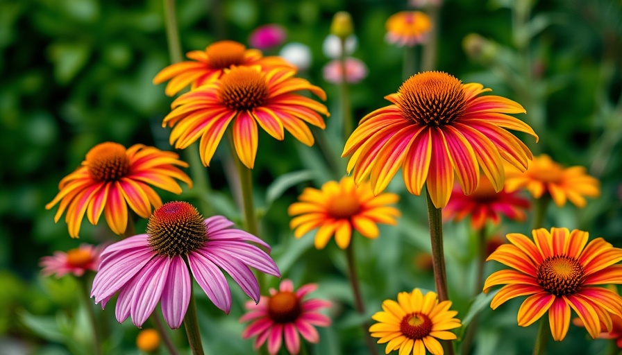 Colorful coneflowers and companion plants beautifully blooming.