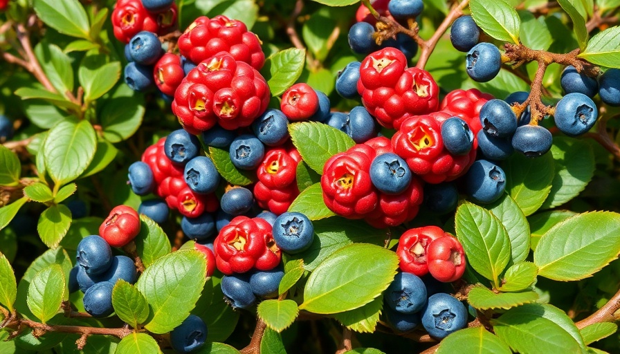 Healthy honeyberry plant with bright blue berries.