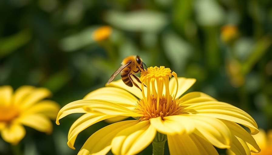 Bee pollinating Silphium flower in home garden environment
