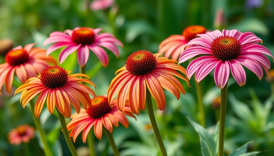Vibrant coneflowers blooming in garden