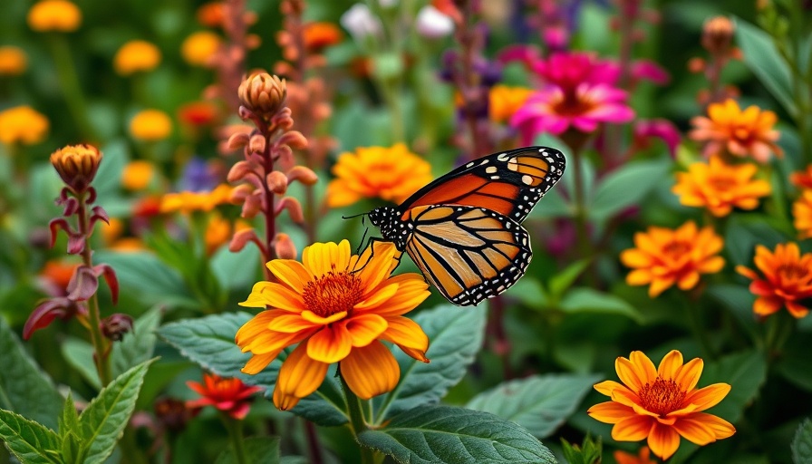 Vibrant low-maintenance plants and butterfly in garden