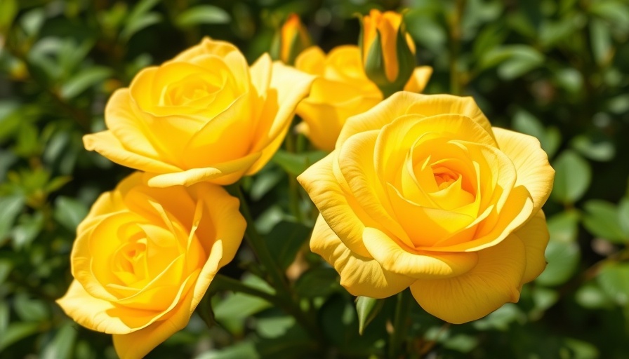 Yellow roses blooming in garden, identifying iron deficiency in roses.