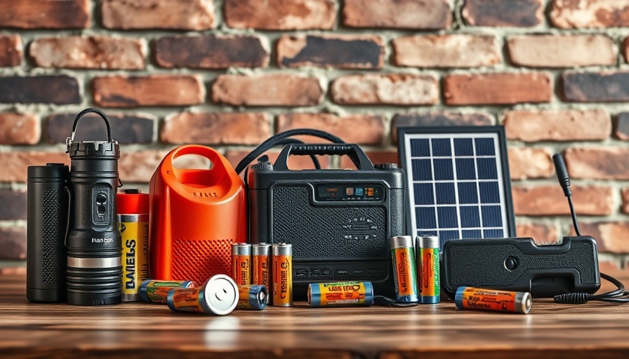 Basic items for emergency preparedness on a table.