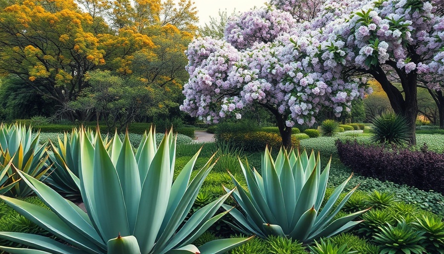 Ecotourism landscape featuring agave plants and trees in South Texas.
