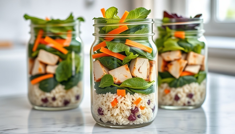 Clever use of mason jars for layered salad storage.