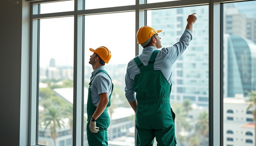 Workers assess windows for energy efficiency in modern setting.