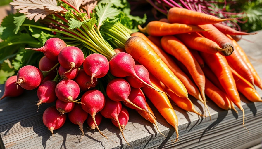 Vibrant radishes and carrots on wood, maximize vegetable garden harvest.