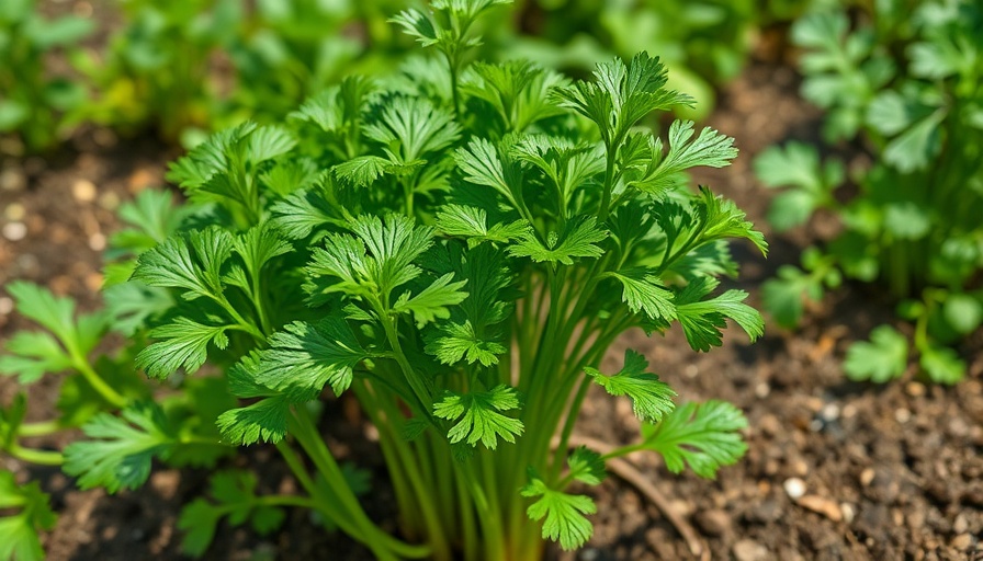 Fresh cilantro companion plants thriving in a lush garden