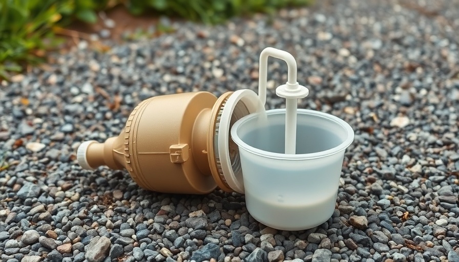 DIY emergency washing machine with plunger on gravel surface