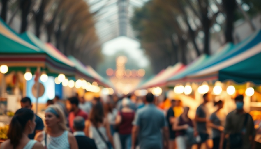 Lively public market with community engagement.